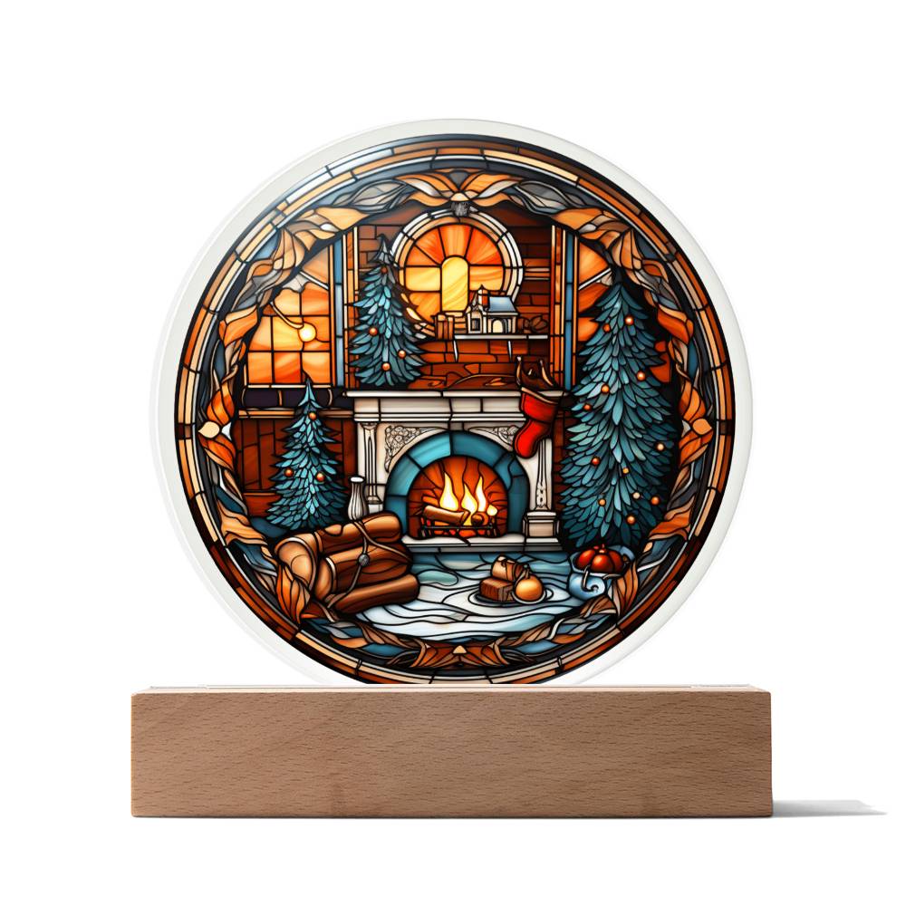 Christmas Fireplace - Acrylic Circle Plaque