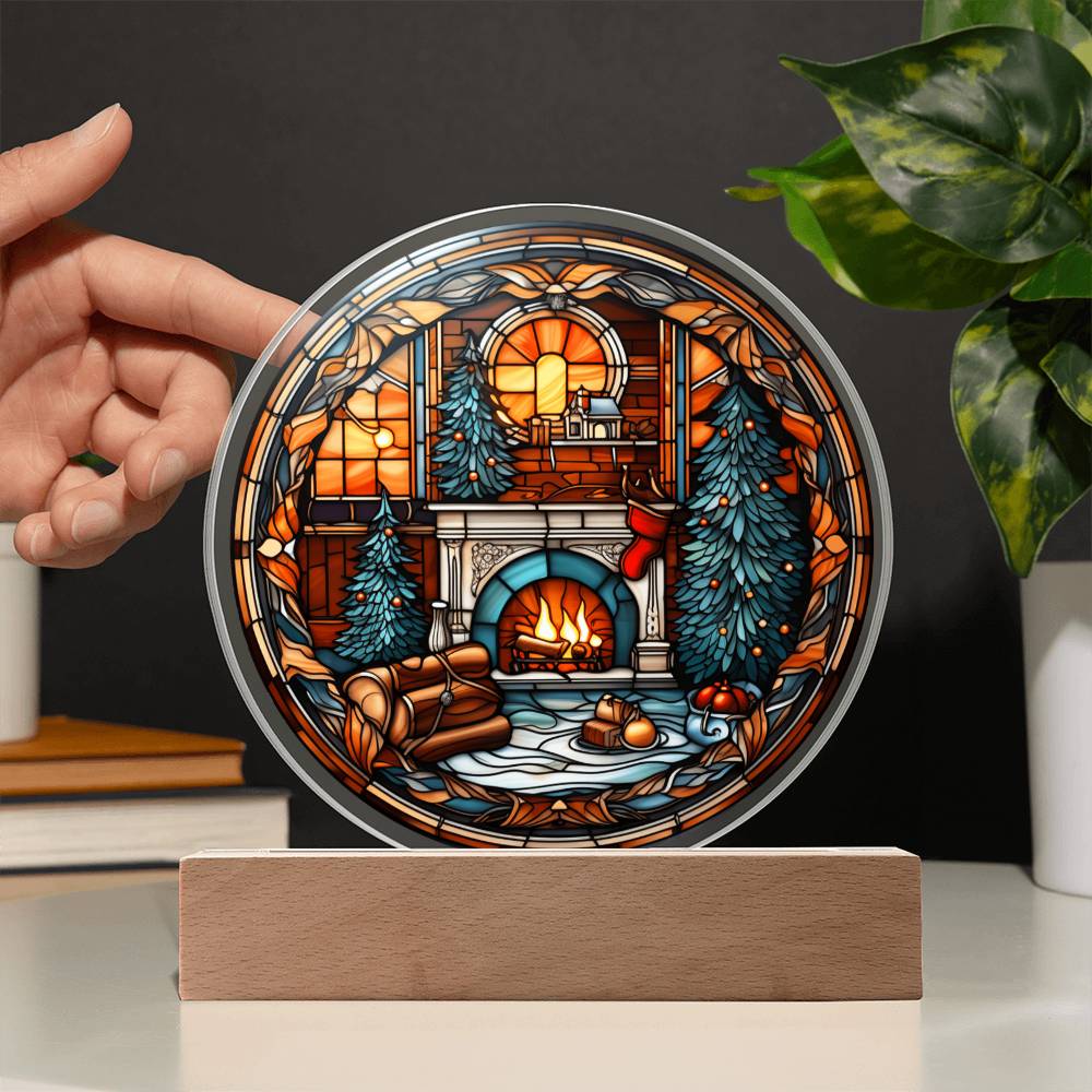Christmas Fireplace - Acrylic Circle Plaque