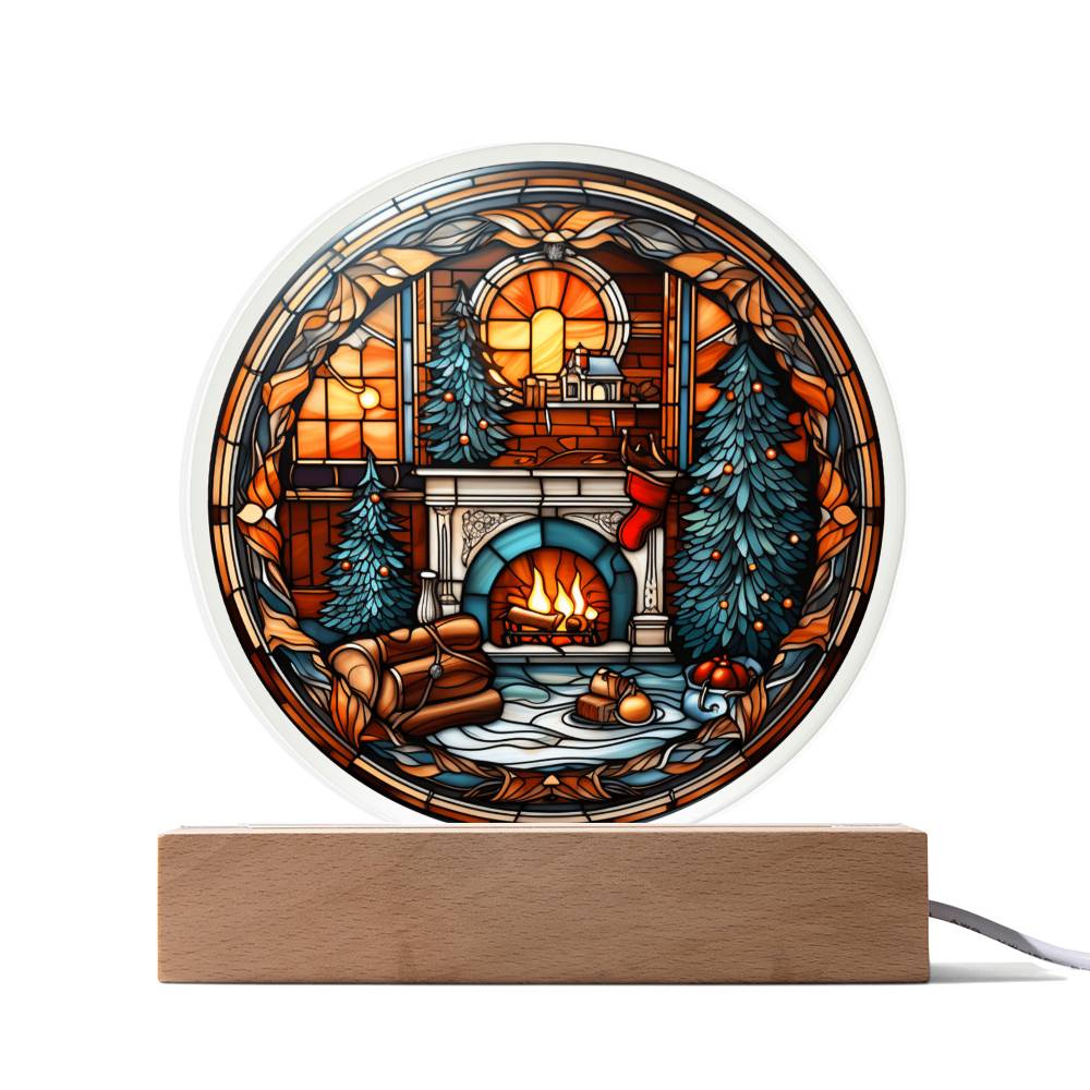 Christmas Fireplace - Acrylic Circle Plaque
