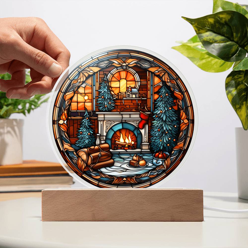 Christmas Fireplace - Acrylic Circle Plaque