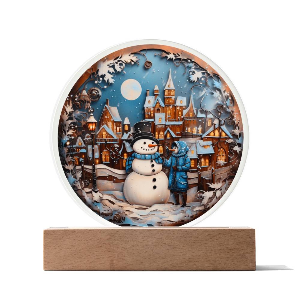Snowman In Town - Acrylic Plaque