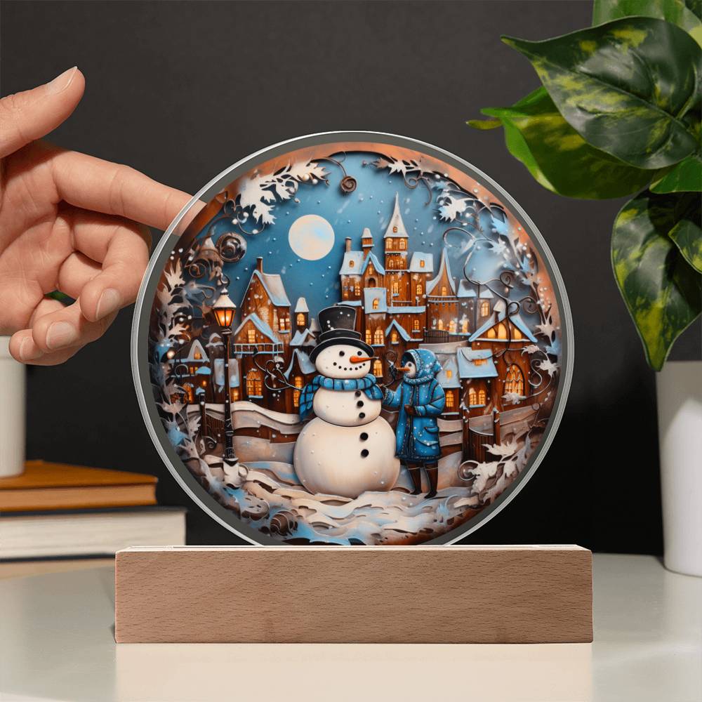 Snowman In Town - Acrylic Plaque