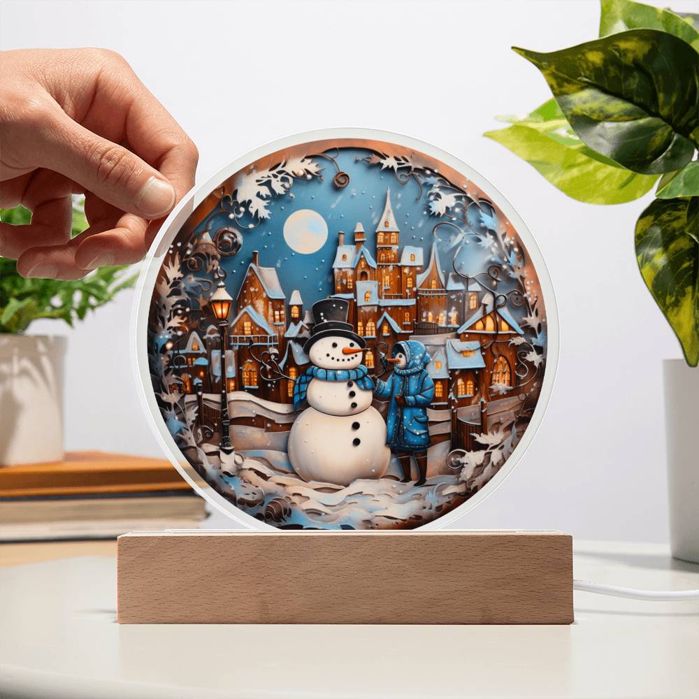 Snowman In Town - Acrylic Plaque