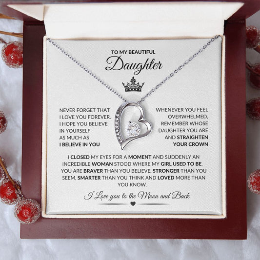 Daughter Heart necklace - With Crown Heart